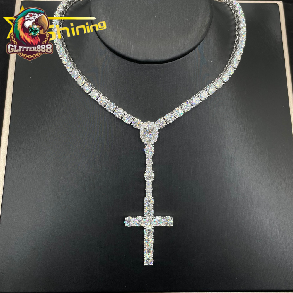 Factory Price Pass Tester Gra Certified Hip Hop Jewelry 925 Sterling Silver Iced Out 3mm 5mm Cross Tennis Chain Moissanite