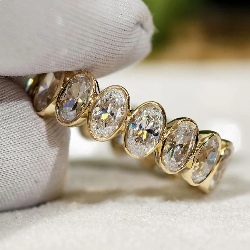 14K Gold Oval Cut Full Zircon Ring 925 Silver Engagement Rings for Women Full Wedding Band Anniversary Gifts 260907