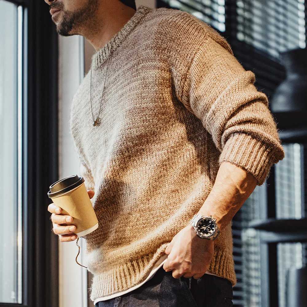 Stripe Maden Men's Vintage Gradient Sweater Round Neck Blended Knitted Pullover Warm Base-layer knitwear for Autumn and WinterW260915