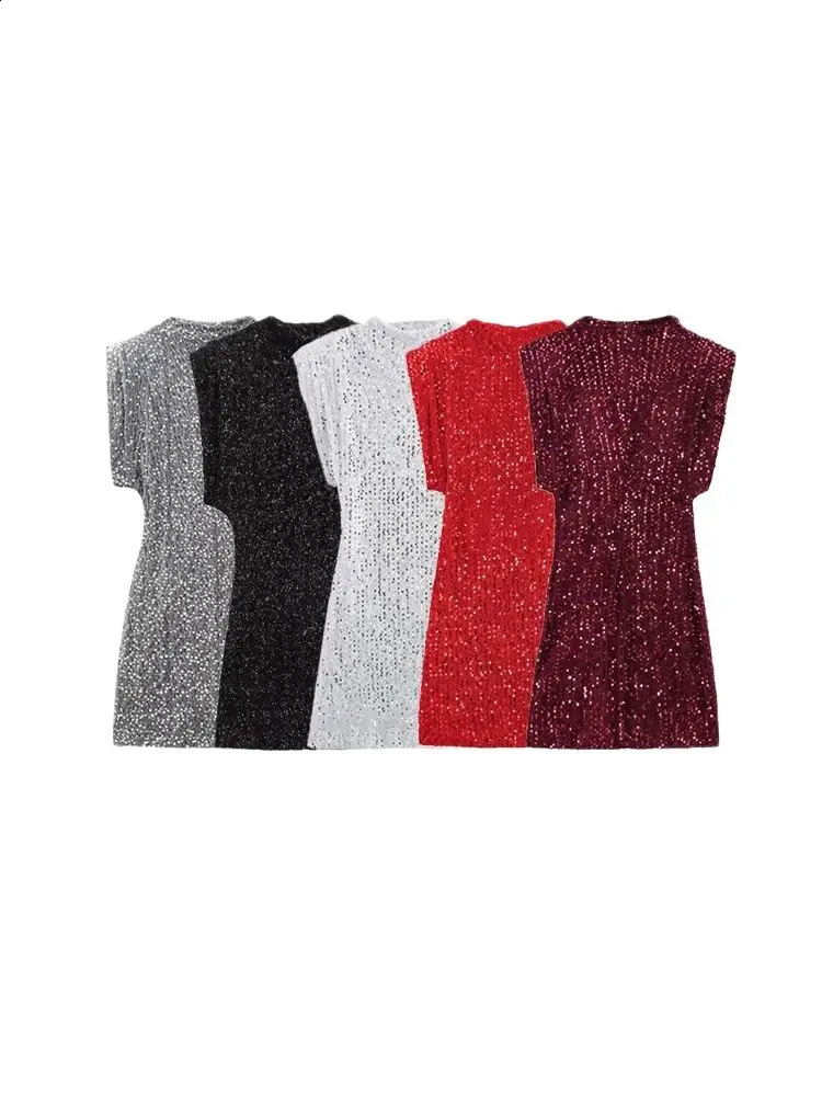 Women's Sequined Mini Dress with Shoulder Pads O-Neck Sleeveless Female Dresses Sexy Fashion 260917
