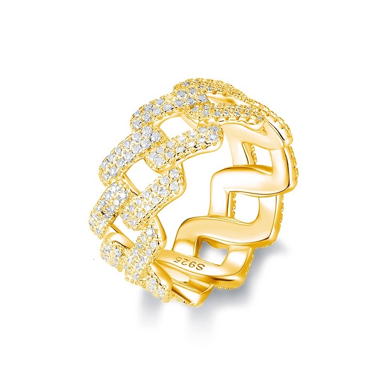 Lab-Created Glass Inlaid Moissanite Hip-Hop Cuban Ring, Unisex, Anniversary Edition, European and American Fashion Trend