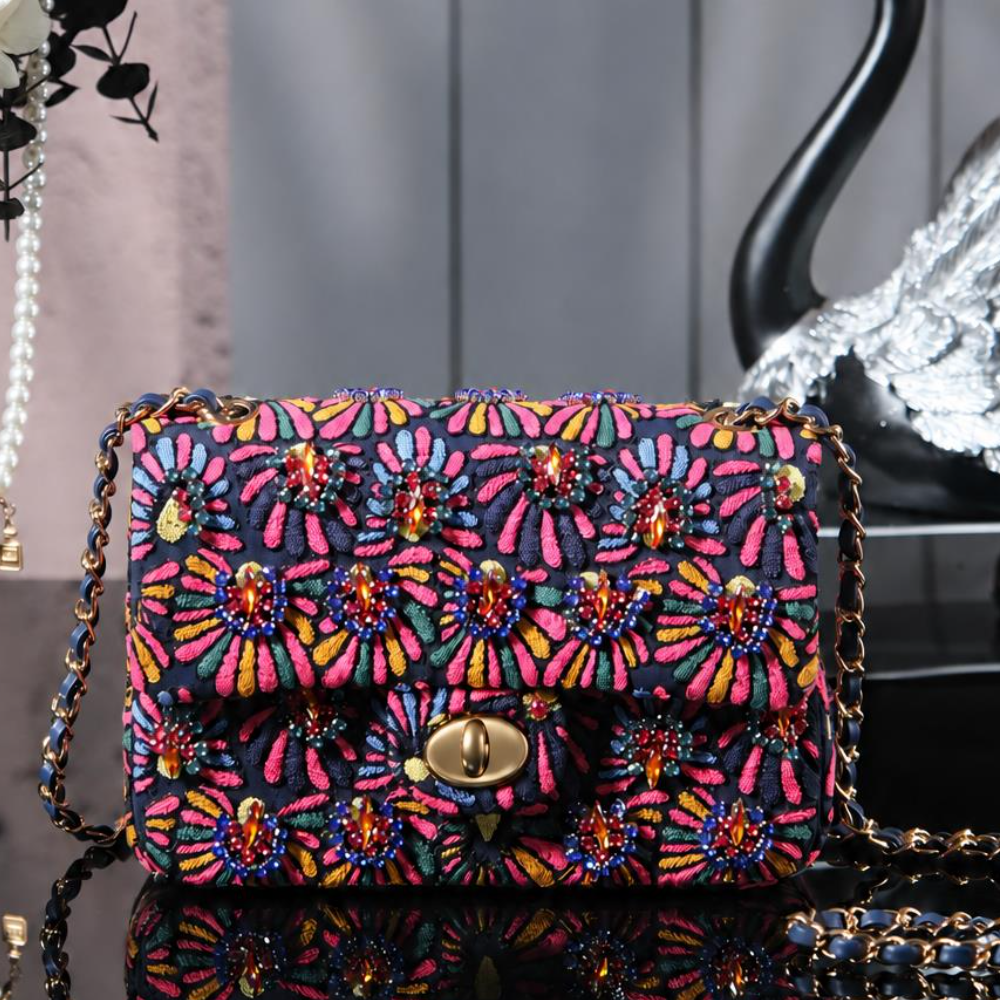 Embroidered Flap Bag Floral Beaded Chain Shoulder Crossbody Purse Chic Date Party Evening Top-Tier Designer New Arrival