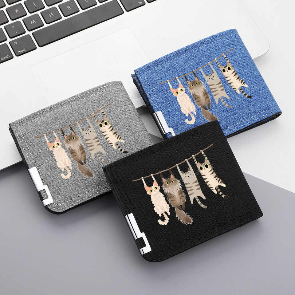 Minimalist Wallet Men's Featuring a Fashionable Cartoon cat Design. Simple and Portable Made of High-quality Canvas.T260917
