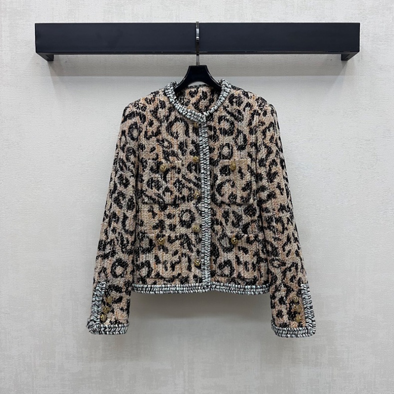 Leopard Printed Sexy Outerwear For Women O Neck Cropped Piping Luxury Party Cardigan Autumn Chic Loose Commute Street Style Jackets