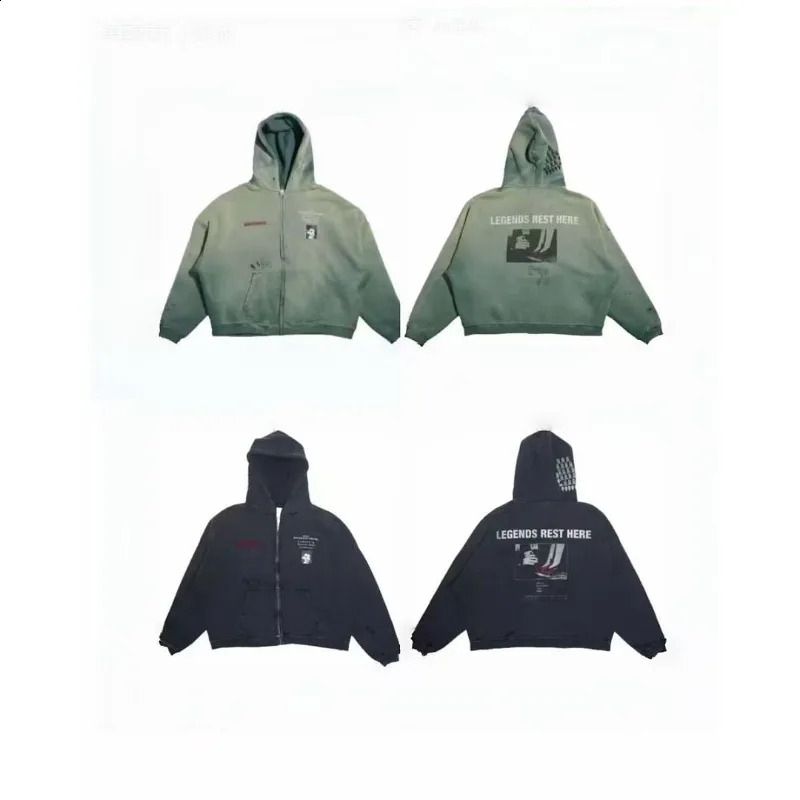 Satoshi Hoodies Hooded Hoodie Warm Winter Zipper Cotton High Quality Wash Green Oversize 260917
