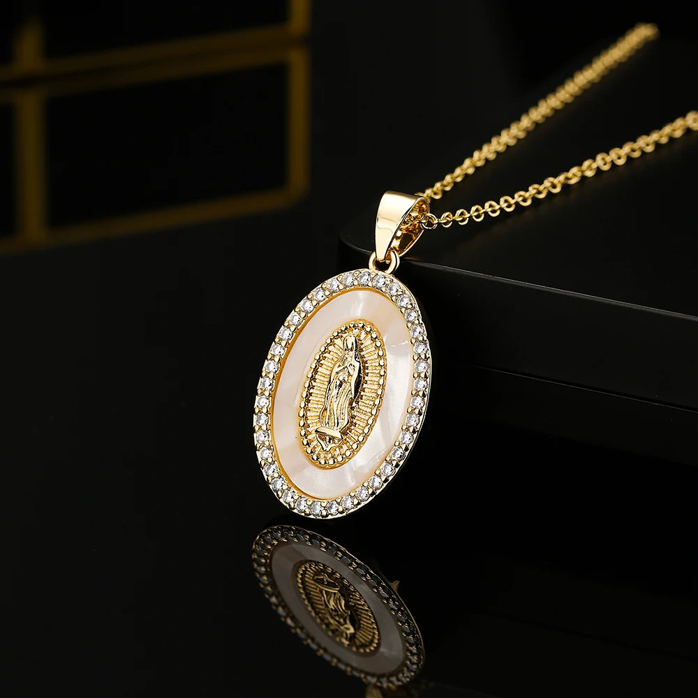 Arrival Classic n Virgin Mary Pendant Gold Color Stainless Steel Chain Necklace CZ Zircon Expoxy Jewelry 260916