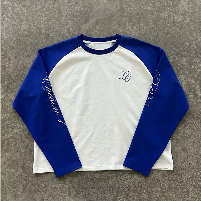 American Casual Loose Letter Printed Pullover Hip Hop Harajuku Tops Fashion Color Matching Shoulder Long Sleeved O Neck T-shirt 260917