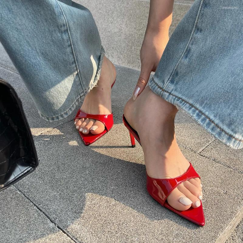 Red Heels Slippers 7cm Or 10cm Stiletto Ladies Sandals White Patent Leather Summer Shoes Woman 2026 Pointed Toe Sandalias