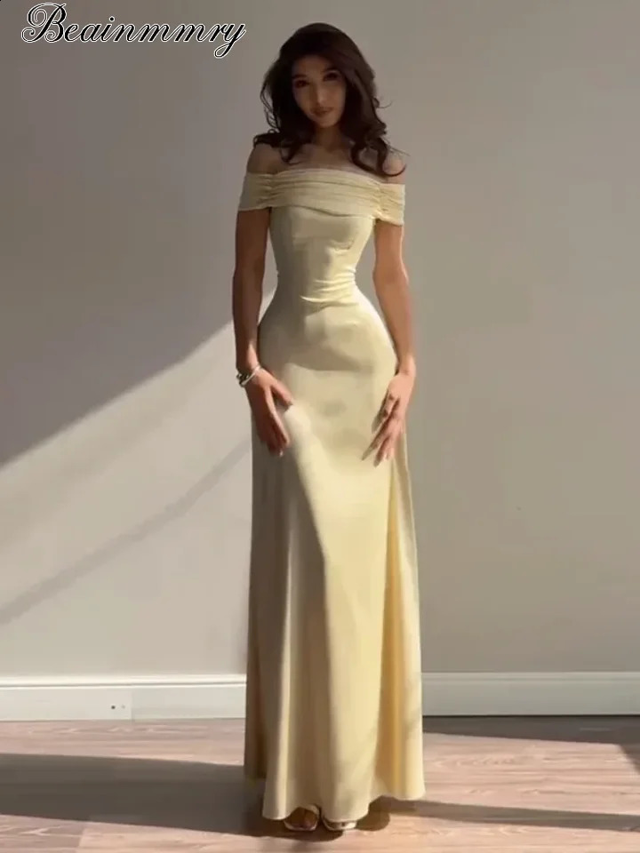 Satin Off-shoulder Back Bandage Dress Women Elegant Sleeveless Backless Lace Up Slim Fit Maxi Vestidos Evening Party Robes 260917