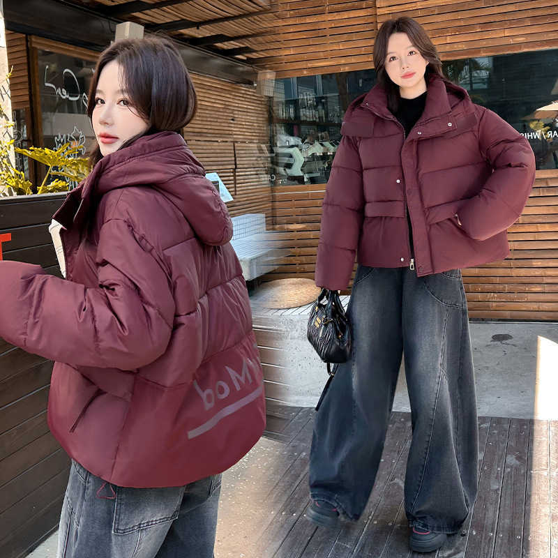 Women Parkas Coats Hooded Short Jacket Oversized Solid Zipper Turn Down Collar Loose Thick Casual Office Lady Autumn Winter 2025 H260917