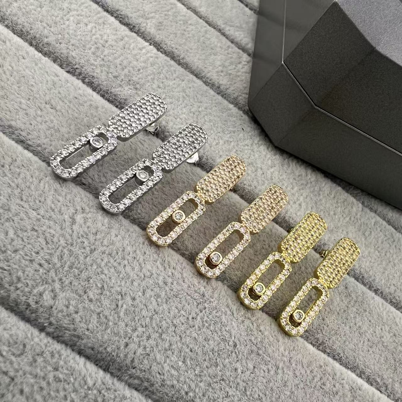 Designer Messikaas V Gold New Plum House Paperclip Sliding Full Diamond Earrings For Women Light Luxury And High-End Style Live Stream
