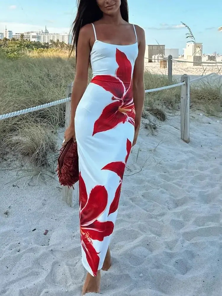 Women Casual Dress Tossy Summer Printed Maxi For Women Backless Fashion everyday Slim High Waist Spaghetti Holiday Patchwork Female Long Dress Ladie