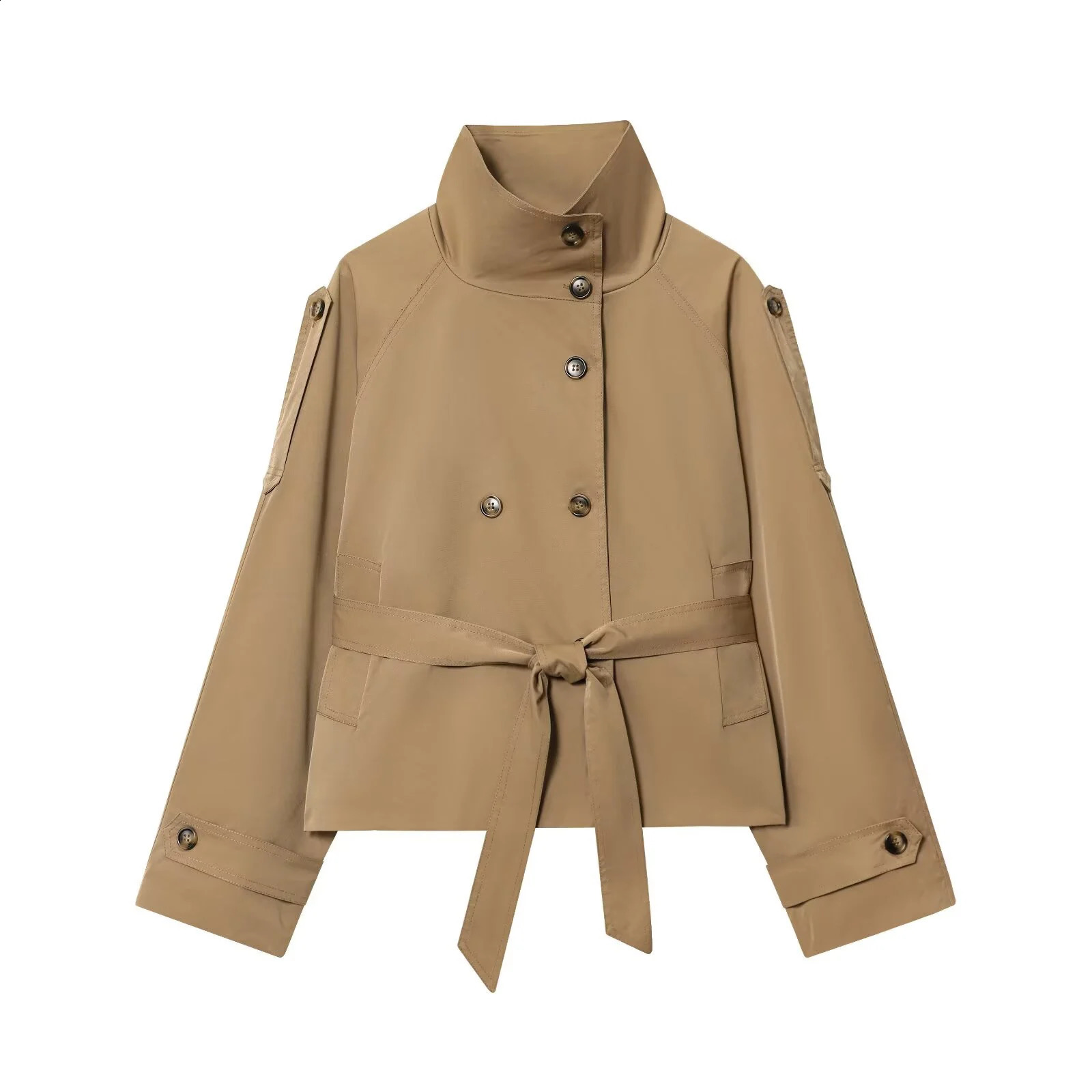 Autumn French style stand up collar with raglan sleeves trench coat for slimming and waist cinching casual women's wear 260917