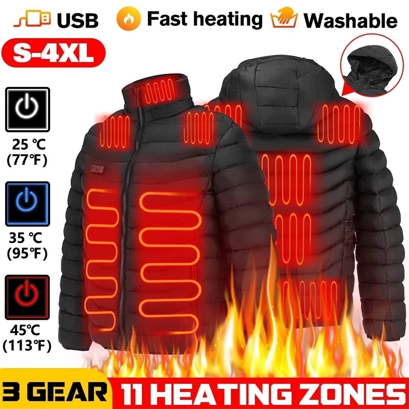 Men's Winter Warm USB Heating Parka Smart Thermostat Pure Color Hooded Heated Jacket Bobojaco Padded Clothing 260916ww