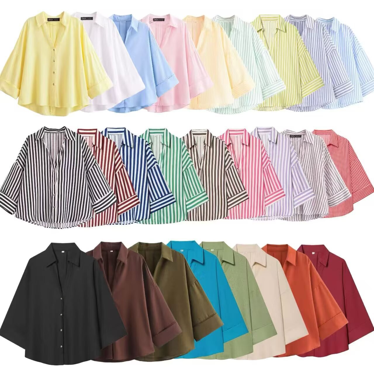 New spring summer collection women: stylish versatile linen-blend wide-sleeved shirts for a comfortable and elegant look