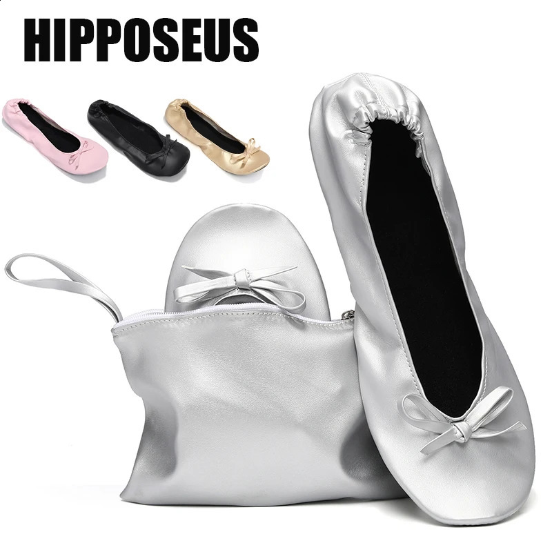 Womens Foldable Portable Ballet Flats Soft Sole Roll Up Slippers Slip On Comfy Dancing Flat Shoes with Bag for Travel Wedding 260917