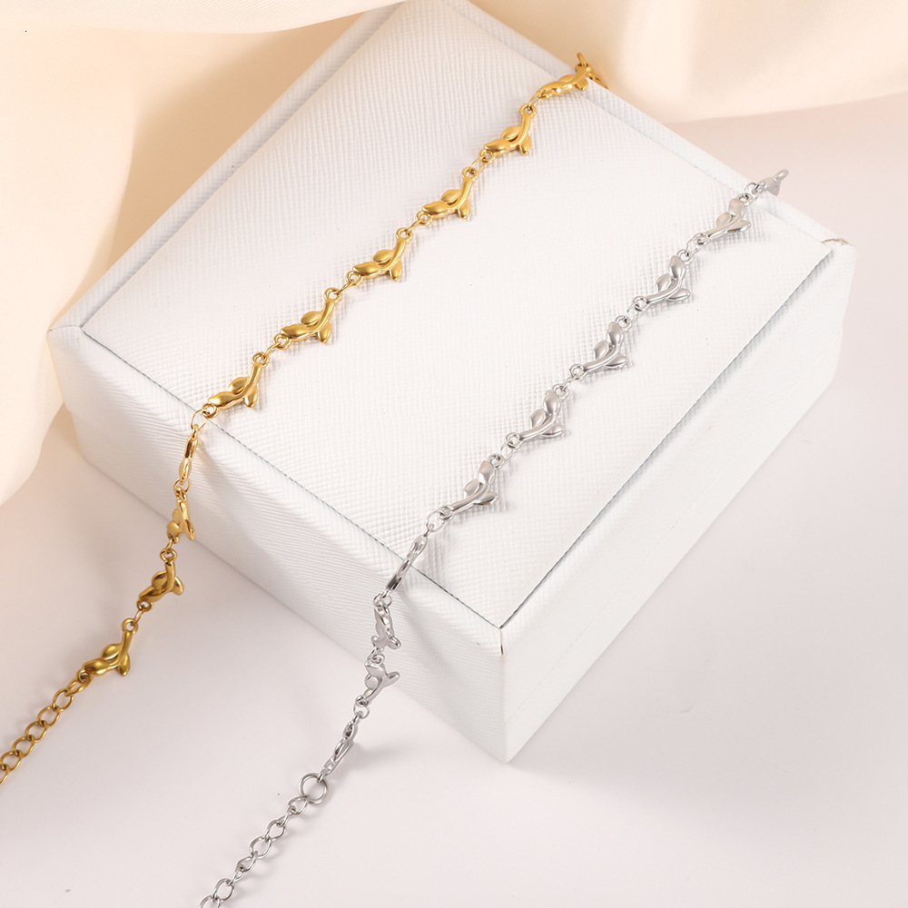 Stainless two-tone matte finish seedling casting delicate bracelet with an adjustable extender chain, a high-quality titanium steel jewelry piece fo