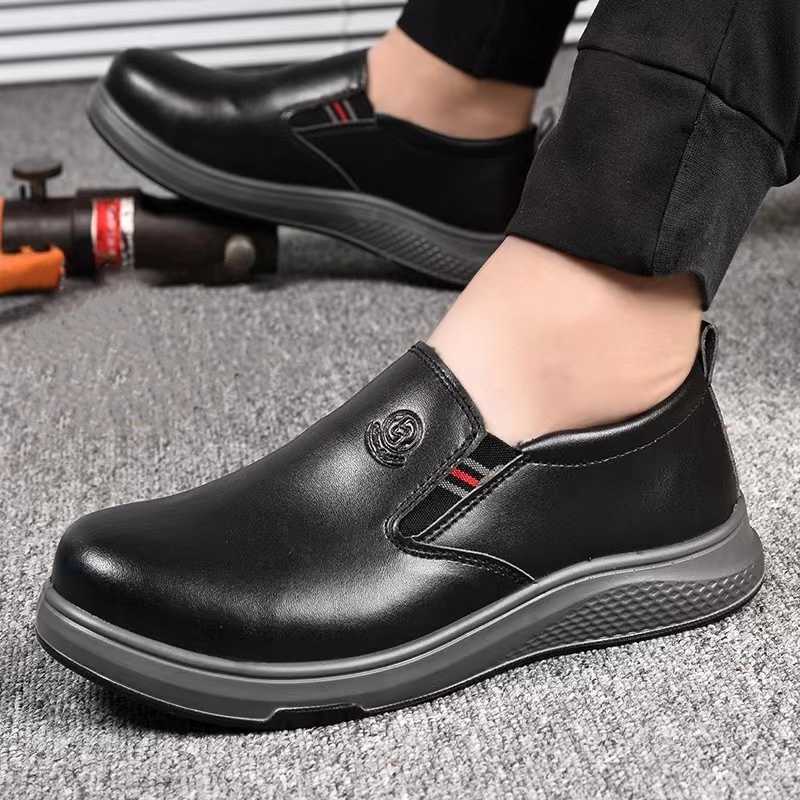 steel big size mens leisure toe caps working safety shoes worker slip-on flats shoe soft leather tooling security low boots mans D260917