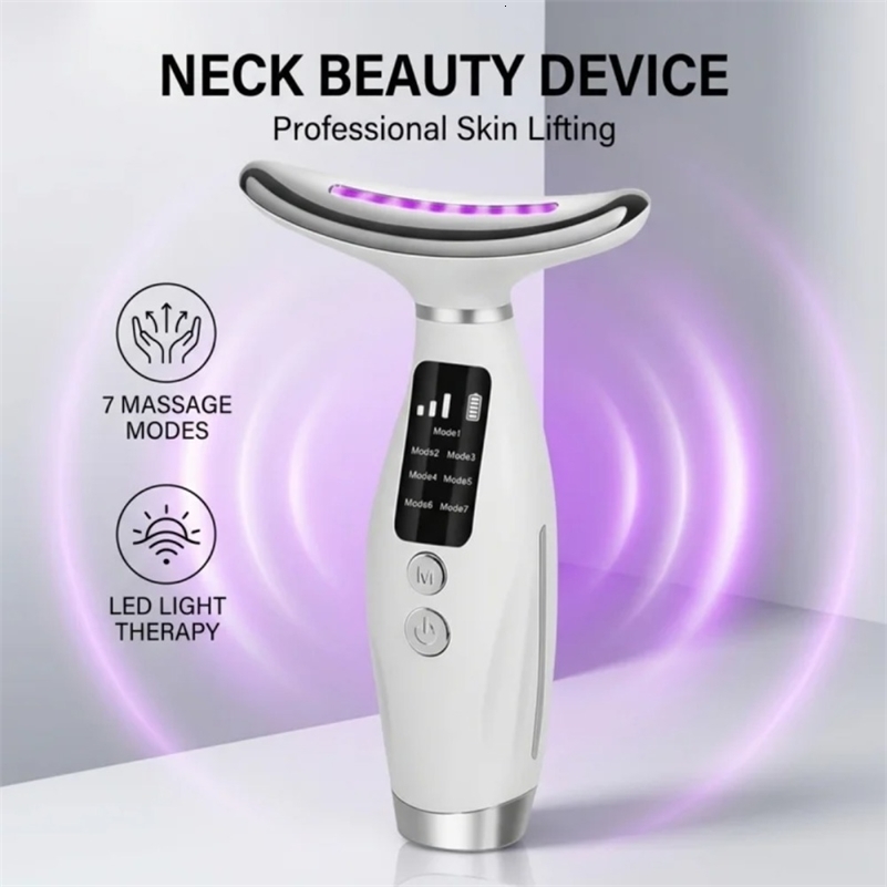 Neck Face Lifting Massager 7 Colors Light LED Pon Therapy Skin Tighten Wrinkle Remove Heating Vibration Massage Beauty Device 260904ww