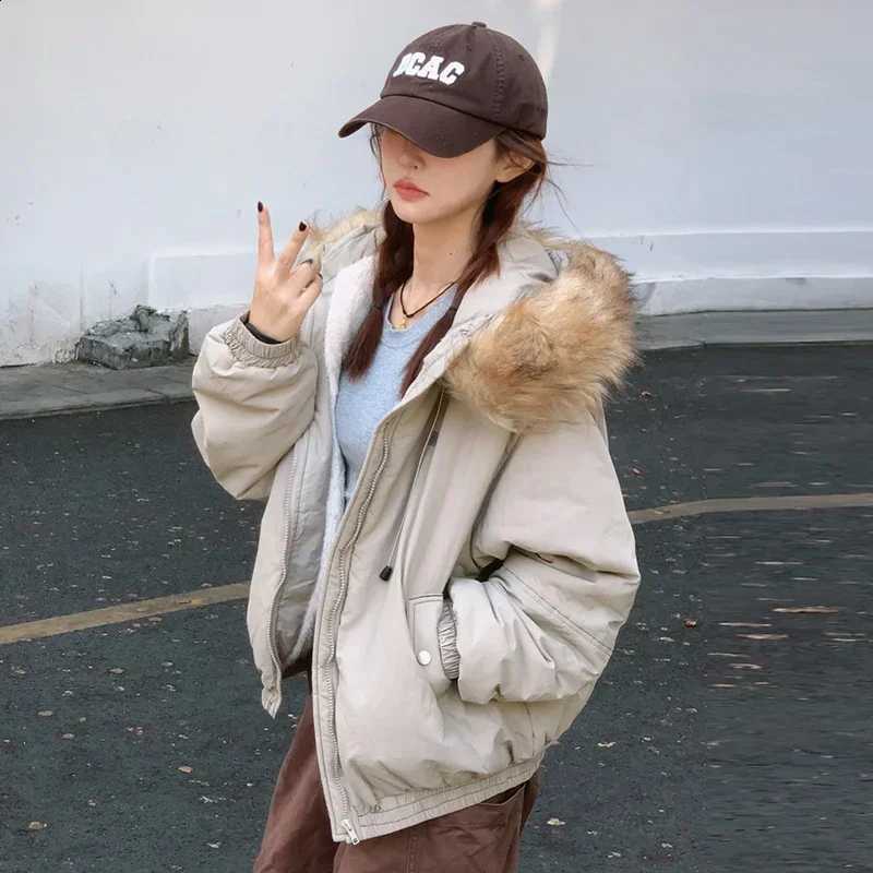 American Retro New Women Tops Parkas Coats Winter Fur Collar Hooded Long Sleeve Loose All Match Female Quilted Jacket Clothing H2609171