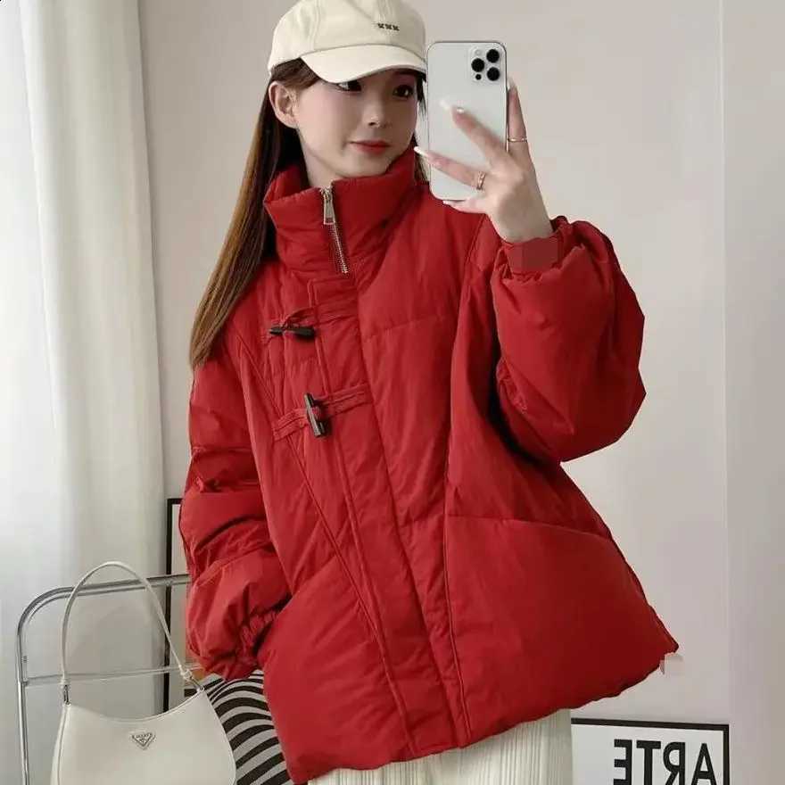 Design Puffer Jacket Button Warm Winter Coats Women's Clothing Trend Short Tops Korean Chic Windproof Outerwear Black Red Coats H260917