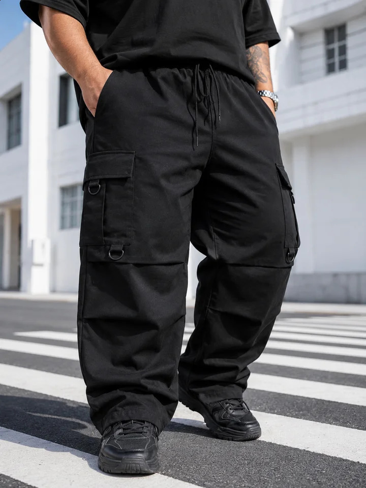 plus Size Mens Casual Sporty Work Pants with Large Pockets Four Seasons Wear Comfortable Fashionable Loose Fit Trousers 260917