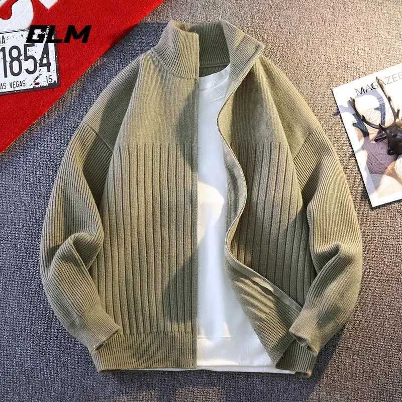 style Autumn and winter lazy cardigan trend stand up collar jacket loose zipper spring and autumn pullover sweater men's coatW260915