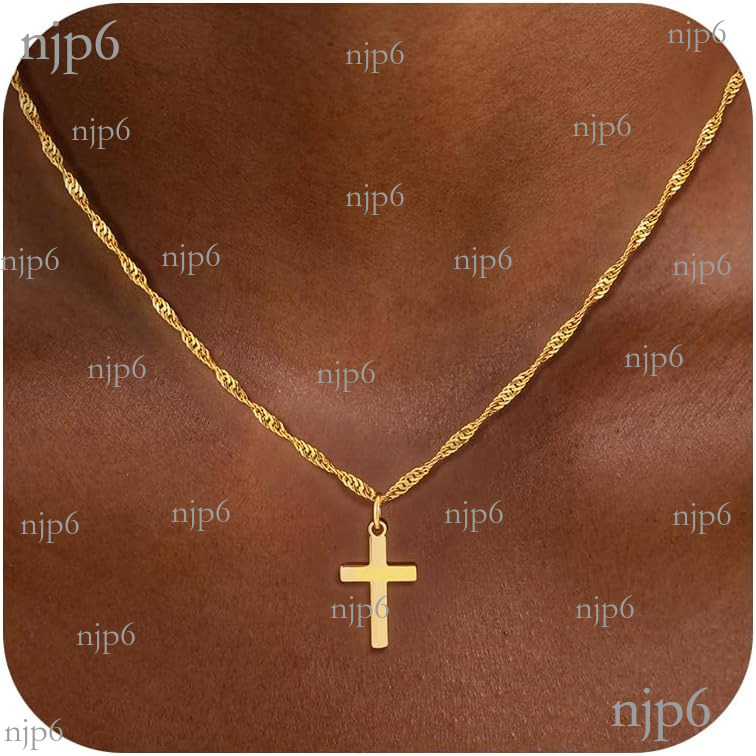 Necklace for Women - Exquisite 18K Real Gold Plated Minimalist Cross Non-Tarnishing, Waterproof, Fashionable, Cute, Simple Small Necklace, Easter Ch
