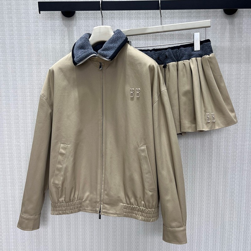 Brand Women Casual Blouson Jacket Sexy Skirt Lapel Neck Warm Windproof Overcoat Miniskirt Autumn Winter Vacation Daily Style Outwear