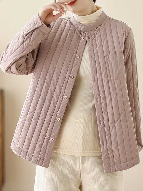 Lightweight Thin Cotton Quilted Jacket Women's Winter Loose Fit Stand Collar Cotton Coat Vertical Stripe Design Long Sleeve H260917