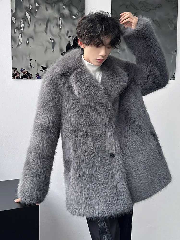New Men's 2024 Suit Winter Collar Artificial Fur Integrated Cotton-padded Coats Chic Faux Fur Jacket Cotton-padded CoatW260915