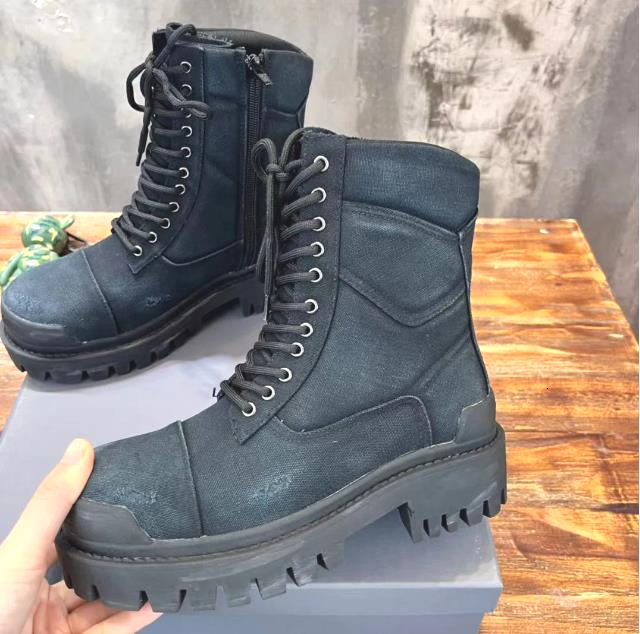 10A Combat Strike Boots For Men Women Designer Boot Cowboy Boots Washed Worn-Out Effect Cotton Canvas Booties Vintage Ankle Boot Winter Boots 914