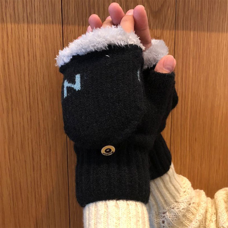 Thickened writing gloves, half-finger warm cold-resistant, cotton gloves women men, suitable autumn winter, knitted, with a flip-over design, ideal
