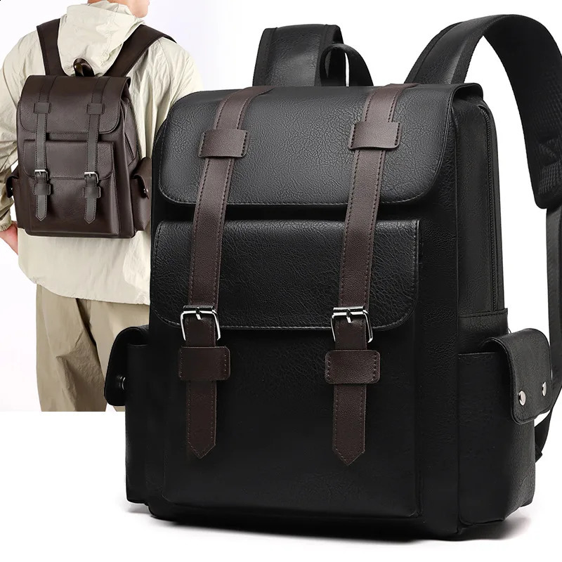 Retro PU Leather Backpack with Metal Buckle Strap Waterproof Antitear Travel Shoulder Bag for Unisex Commuting School Satchels 260916