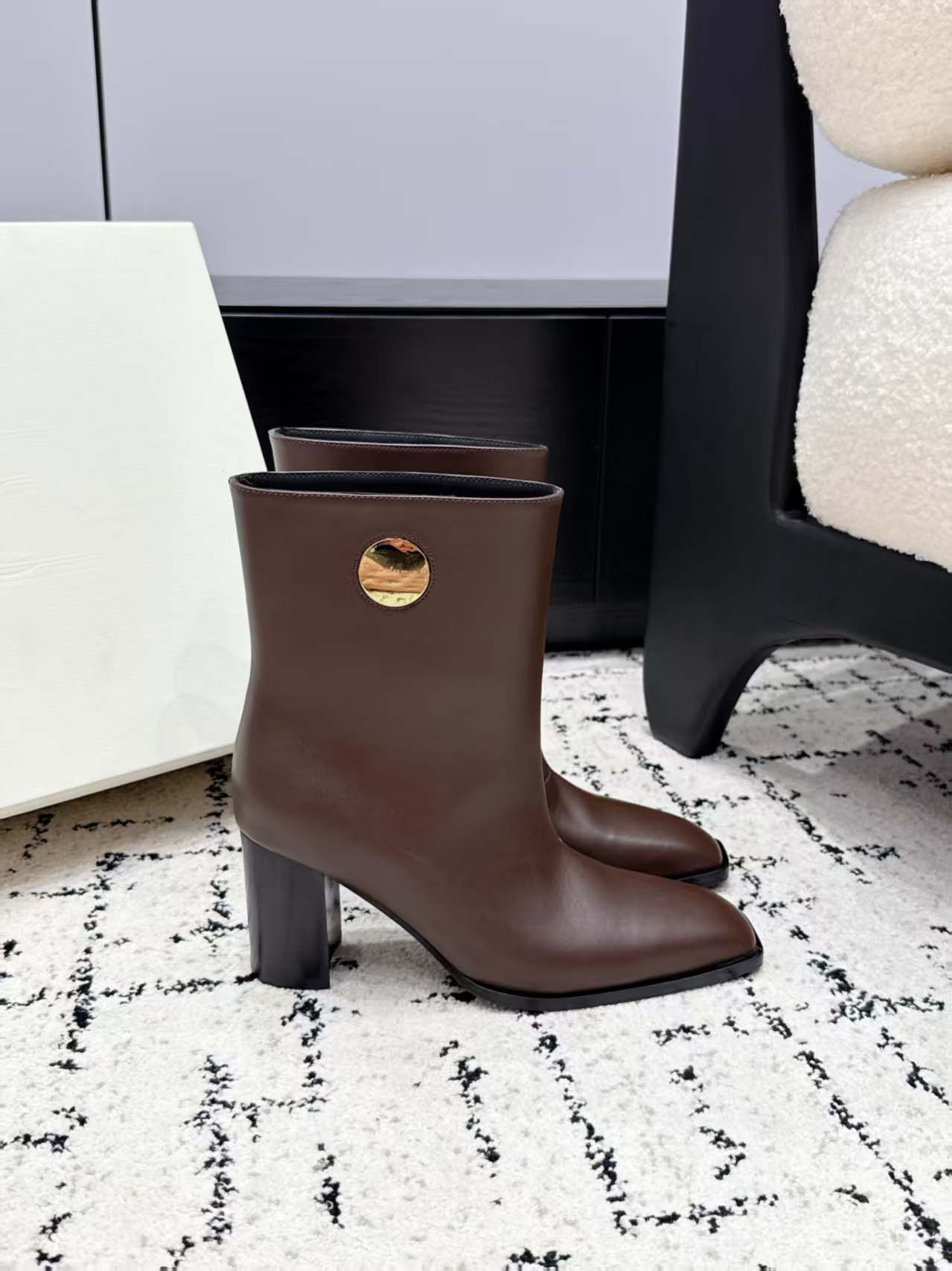 Women's Brown Patent Leather Ankle Boots - Designer Pointed Toe Midsole Socks Boot Size 35-42
