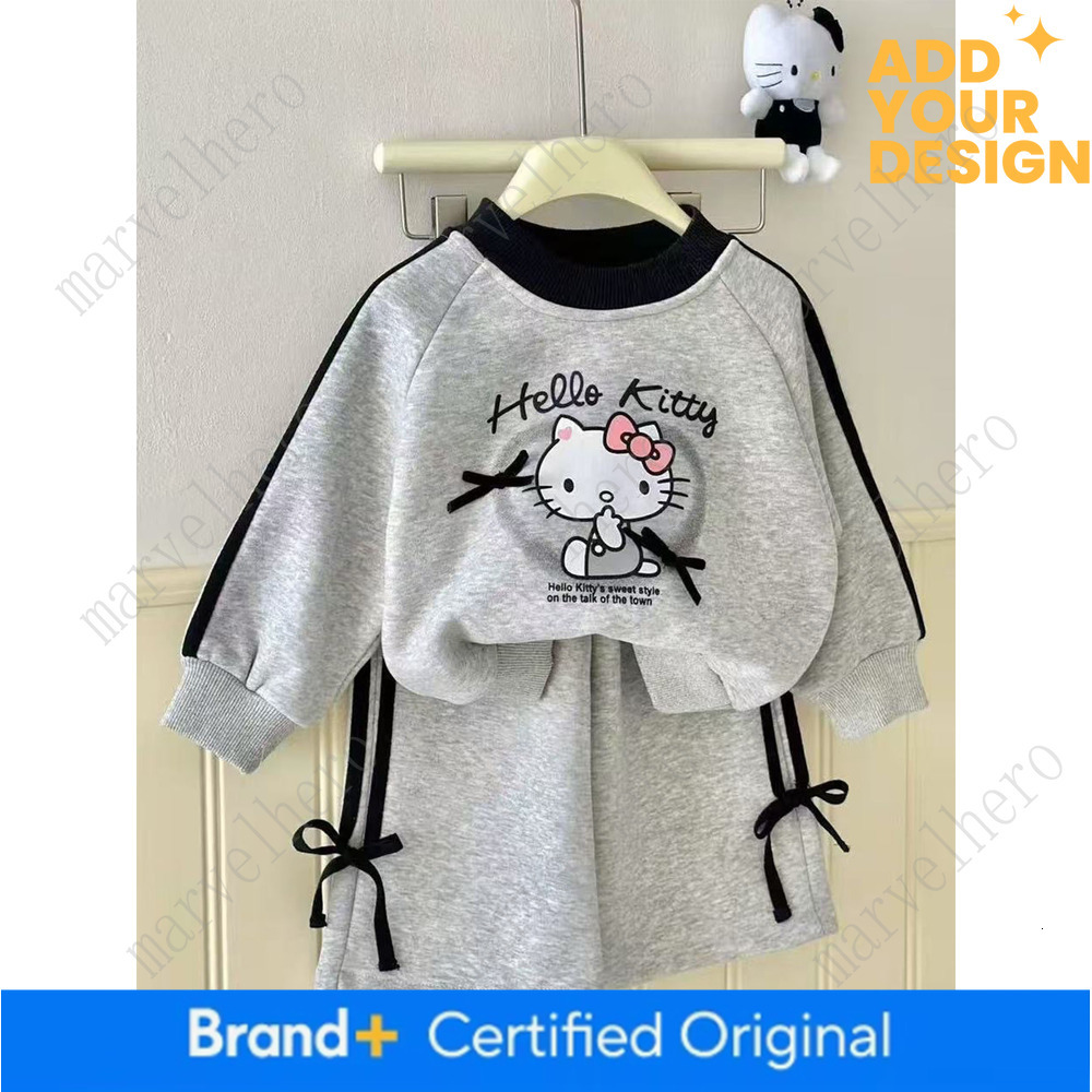 Must Have Adorable Kids Hello Kitty Girls Set Sweet Style Gray Black Color Contrast Pants Pcs Set Soft And Comfortable Fabric Perfect For Outdoor