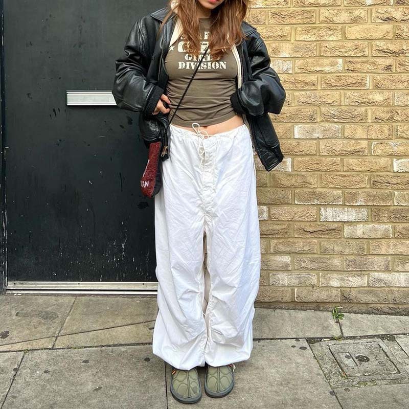 P22144 American street style retro fashion pleated elastic waistband low-rise wide-leg loose casual jogger pants 3a