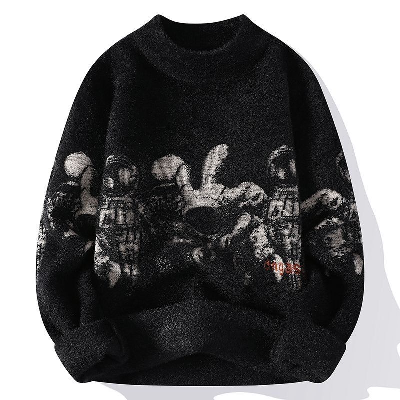 Men's Casual Plush printing Thickened Jacquard Vintage Streetwear Knitwear Pullover Loose Lazy Style Long Sleeve Sweater J260917