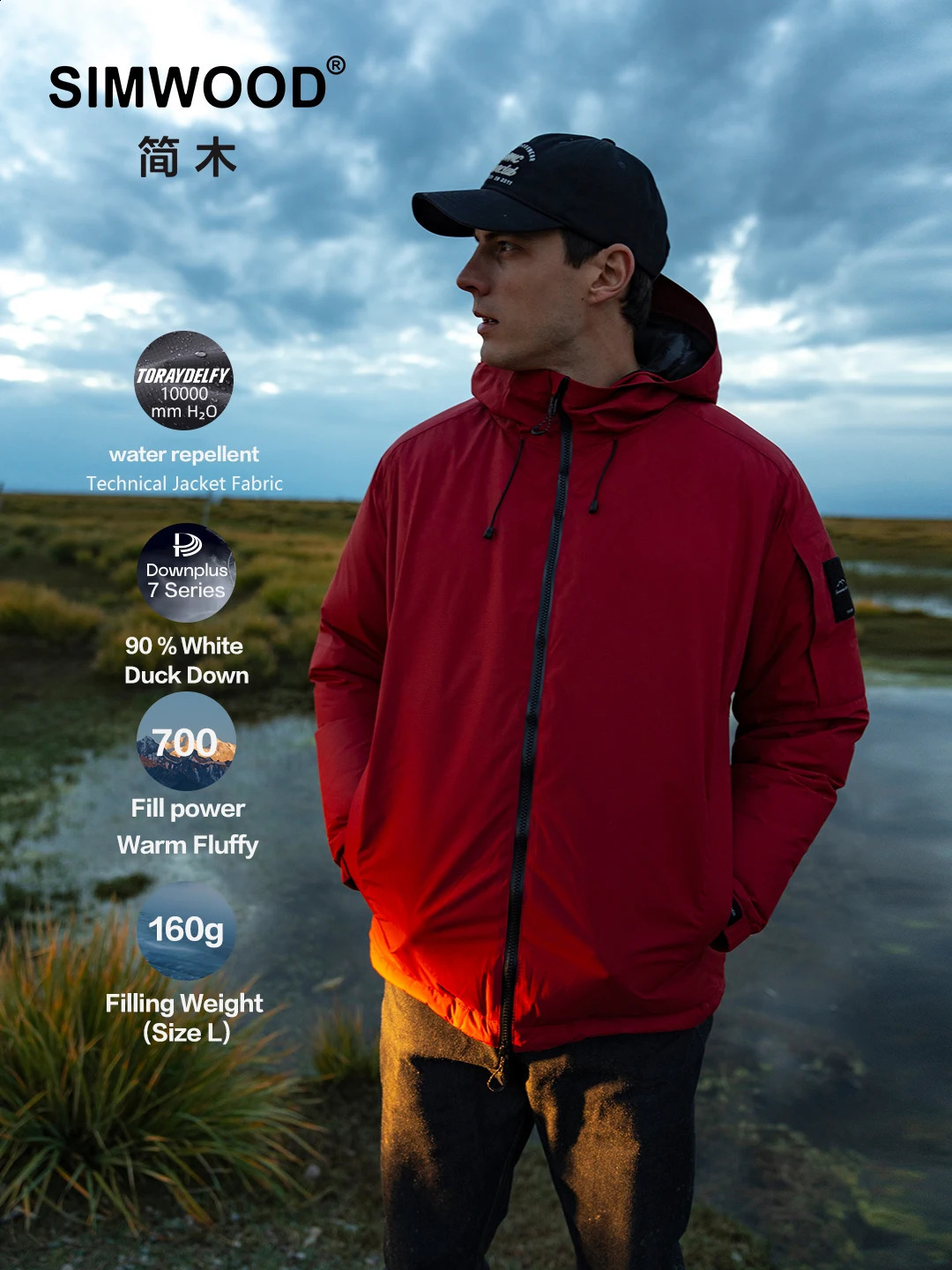 2026 Winter Water Repellent Fabric 90% White Duck Down Coats Men Warm Hooded Plus Size Jackets 260910