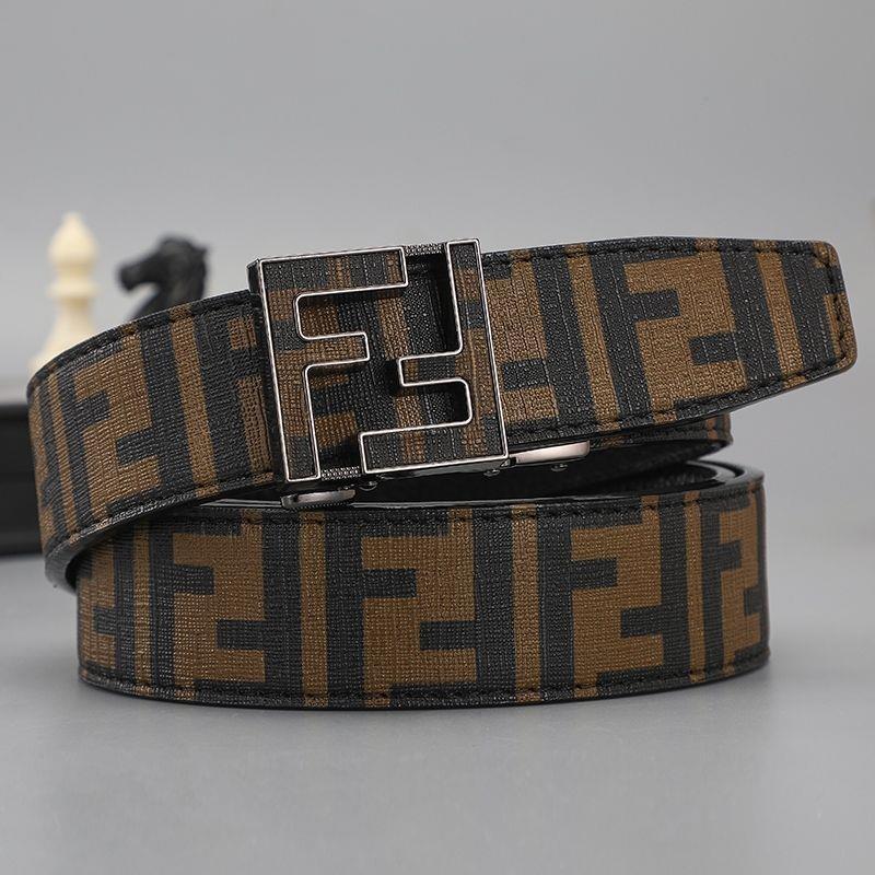 New automatic buckle men's casual plaid design, trendy leather belt, business and fashion style, versatile for young men