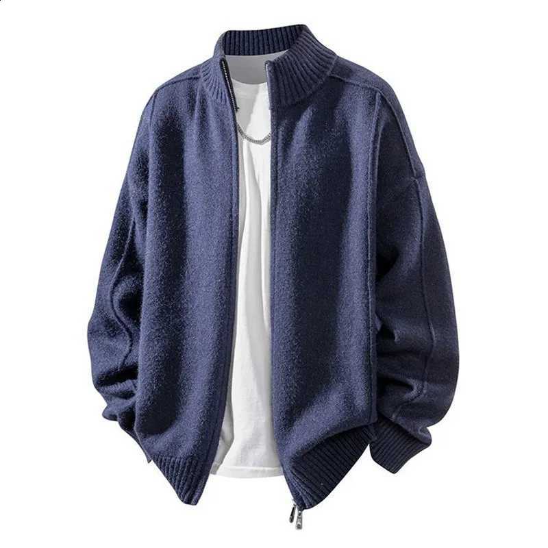 double Autumn and winter Korean zipper knitted jacket men's long sleeved casual loose and simple stand up collar knitted cardigaW260915