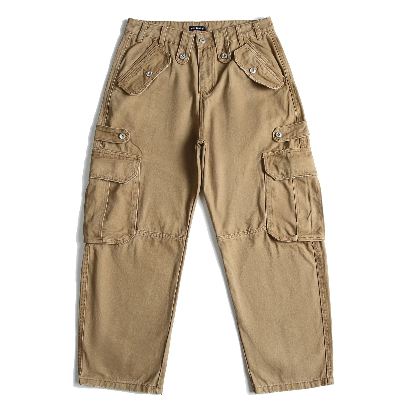 Japanese Retro Amekaji Multi-pocket Cargo Pants 100% Cotton Unisex Loose Straight Washed Distressed Frayed-edge Casual Pants 260915