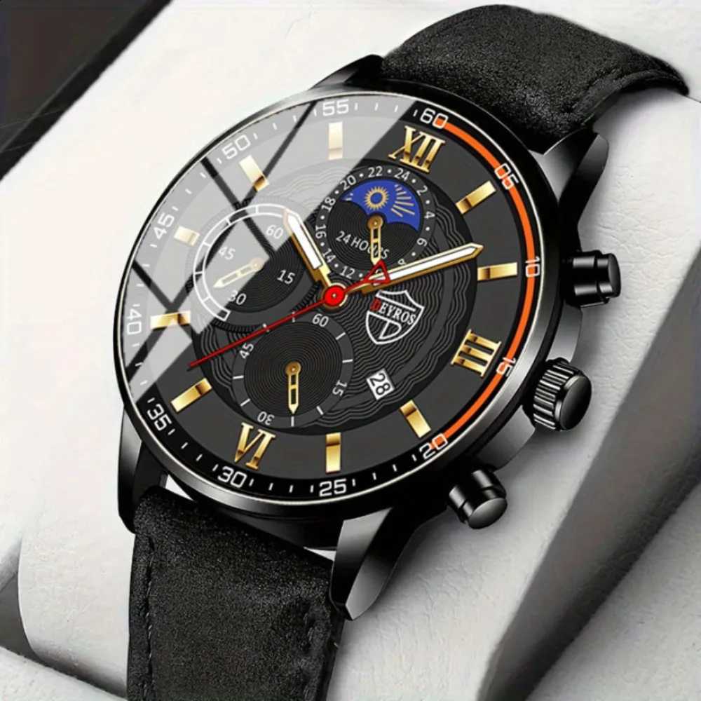 Men's Fashion Business Watch Analog PU Leather Mens Watches Classic Quartz Wrist Watch for Men Ramadan Father's Day giftT260916
