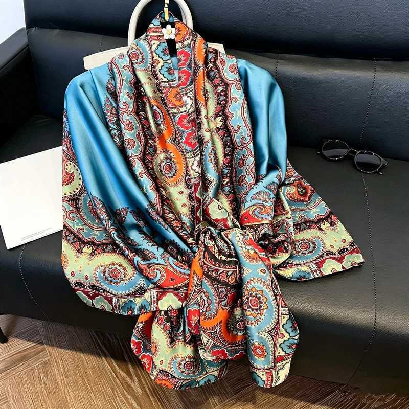 Autumn 180*90cm Large Silk Satin Scarf Hijab Women Print Spring New Shawl Wrap Female Hand Foulard Pashmina Travel Echarpe Q260916