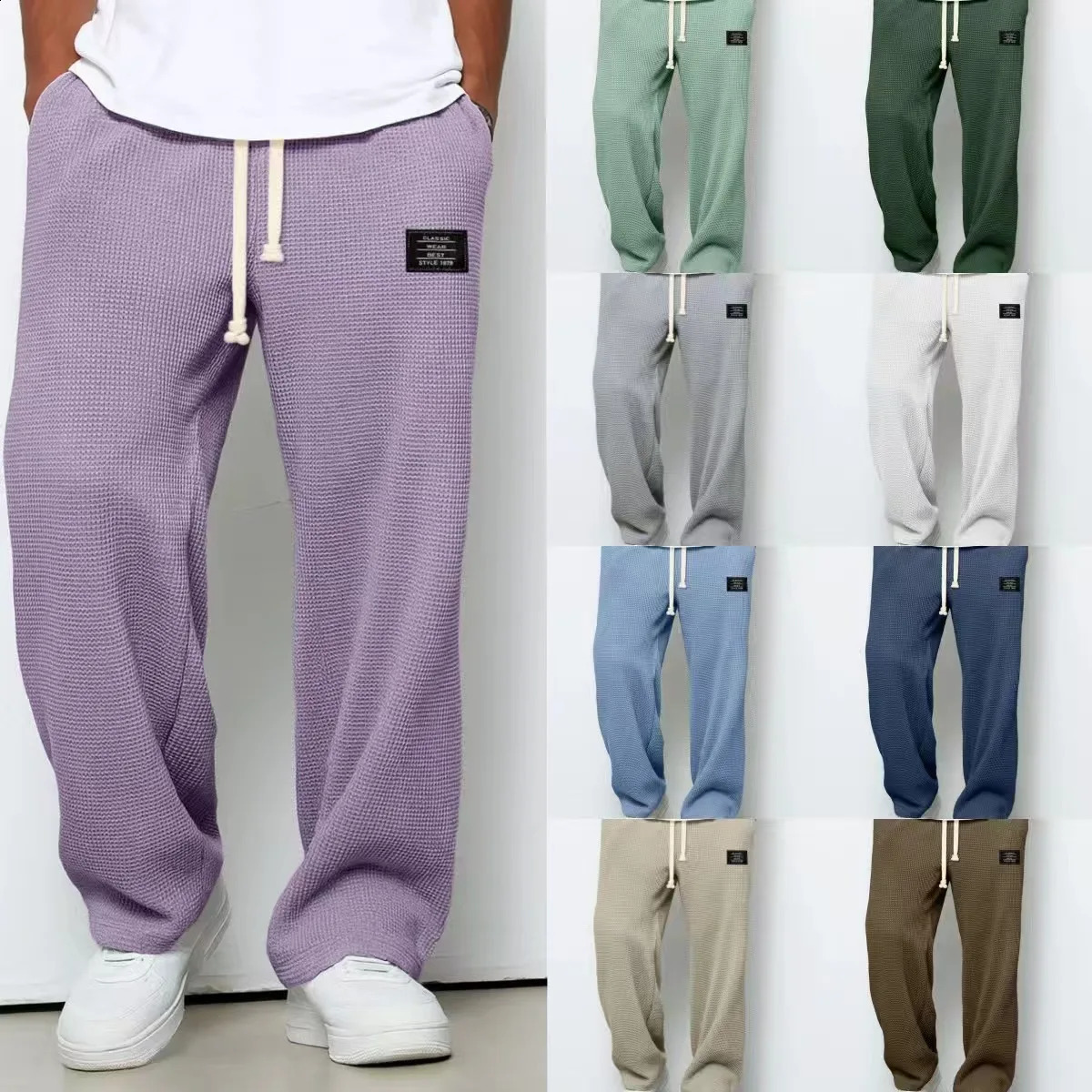 2026 Men's Retro waffle fabric Casual Men Fashion Solid Sweatpants Harajuku Pants Men Clothing 260916