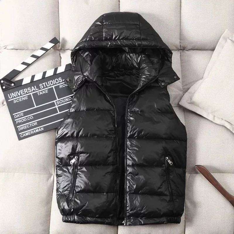 Winter Men Hooded Goose Down Vest Sleeveless Down Jackets Quality Male Shiny Casual Down Coats Unisex Couple Winter Coats 4X 260917