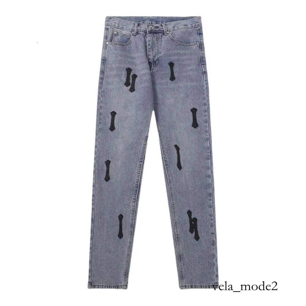 Chrome Jeans Men Designer Regular Fit Contemporary Style Classical New Design Cross Printed Pattern Brand Fashion Hip Hop Casual High Street Heartz