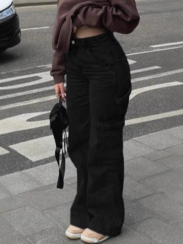 European and American 2025 new women's street fashion multi-pocket versatile slim-fit workwear jeans long pants for women 3c