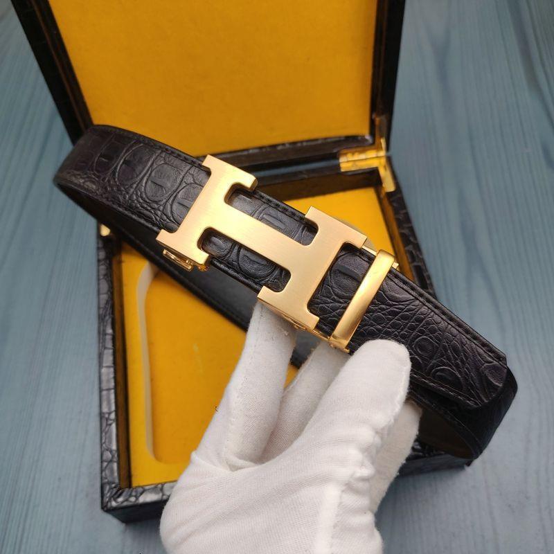 New automatic buckle belt, men's genuine leather, cowhide, H-buckle, crocodile-patterned, with card slots, trendy and high-end H-buckle belt