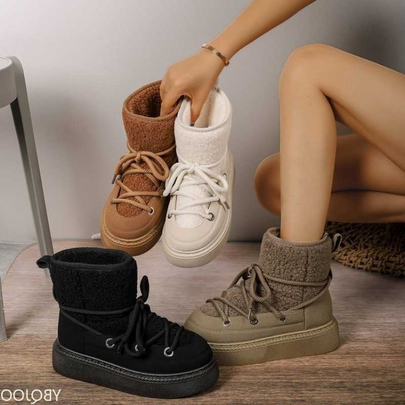 fa1able versatile Autumn Winter New Thick-soled Snow Boots Thickened Mid-length Over-the-knee Warm Large size Women's Boots D260917